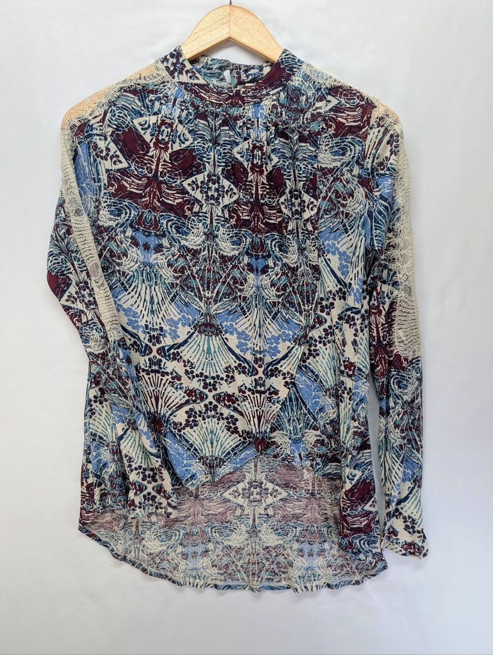 Free People Printed Long-Sleeve Blouse in Blue andโ Burgundy